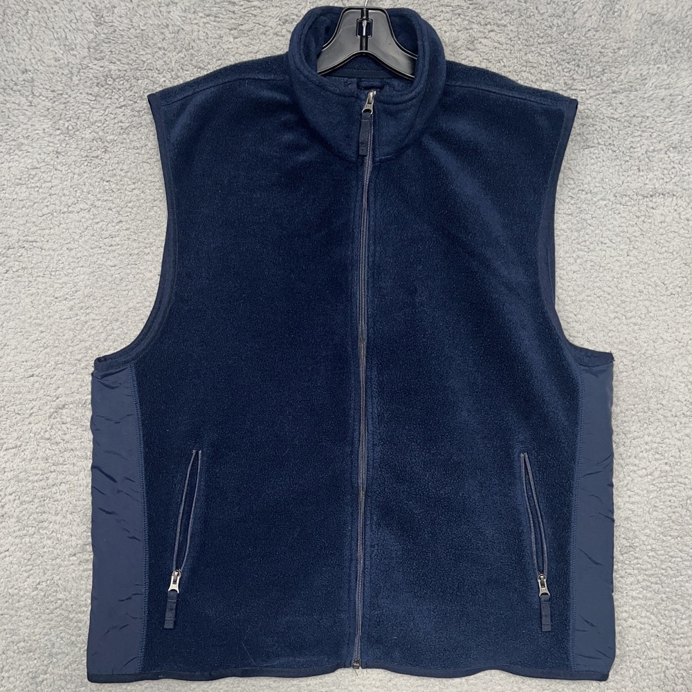 VTG Gap Fleece Vest Men's Sz XL Navy Blue Mock Neck Full Zip Back Pocket Y2K 90s